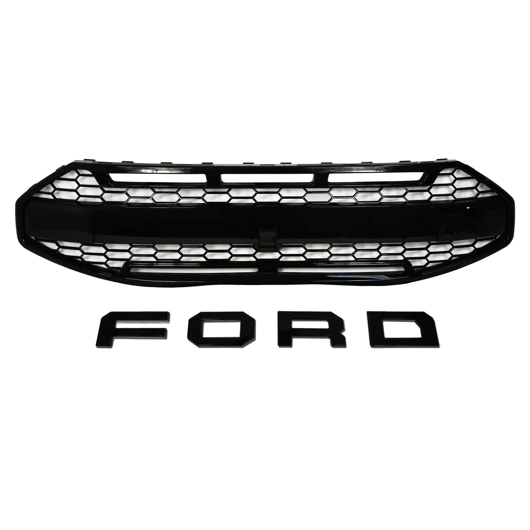 Raptor style front grille for Ford Transit Custom 2024+ — glossy black — Van Parts Supply