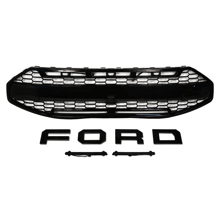 New Ford Transit Custom 2024+ raptor grille close-up — glossy black